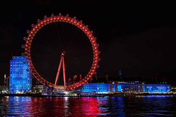 London Eye bei Nacht, Belichtungszeit: 1/3, ISO 1600,